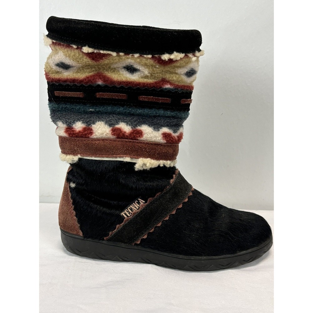 Vtg Technica Chimaya Boots Sz 37 US 6.5 Fleece Lined Fur Pull On Aztec 80's